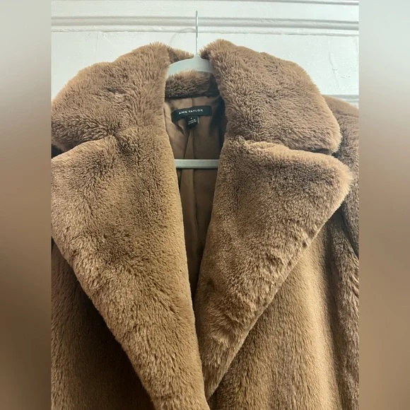 Ann Taylor Faux Fur Long Coat in Chocolate Mousse - Picture 4 of 5